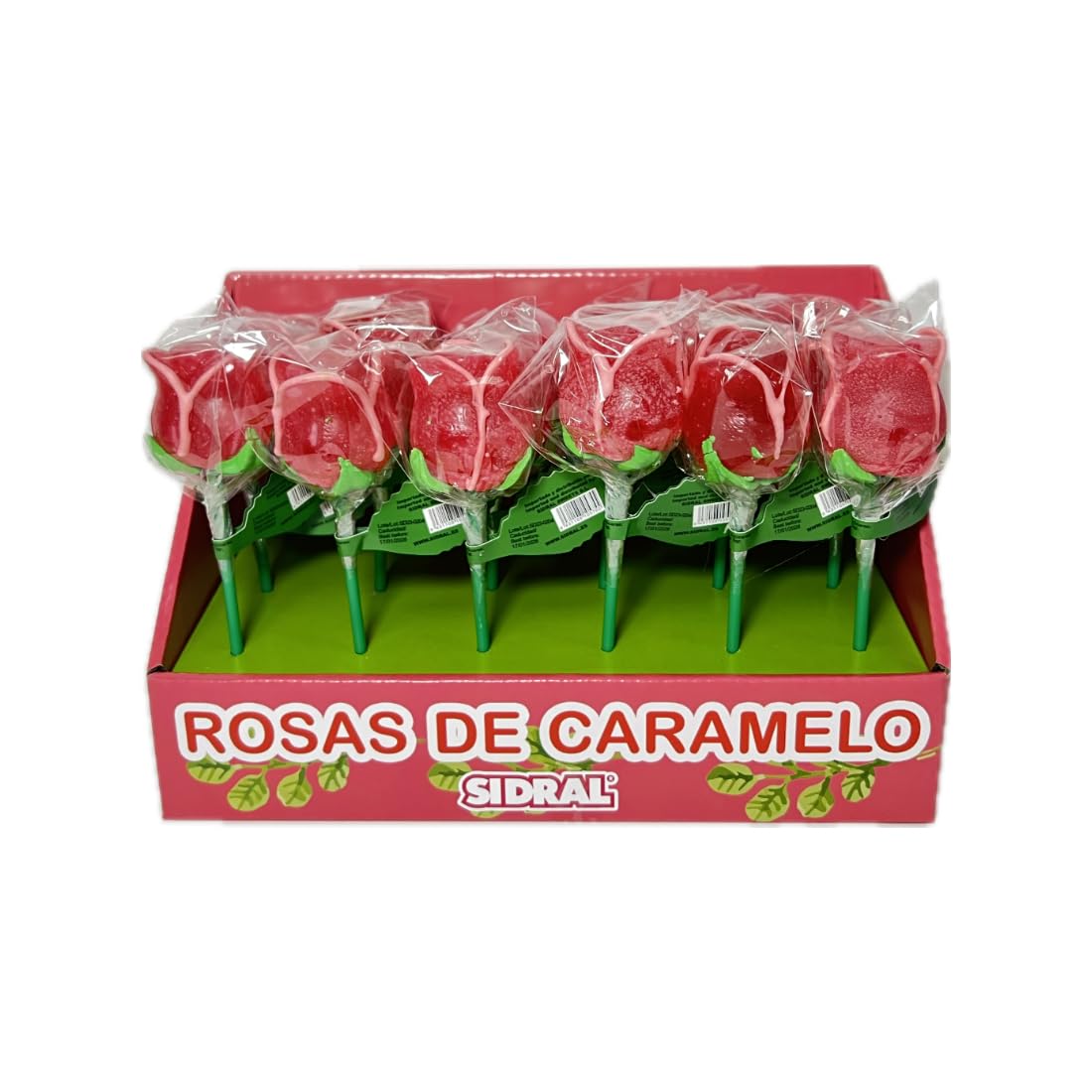 SIDRAL .18 Piruletas de Rosas de Caramelo duro Sabor Fresa (45 g) – Piruletas, Chuches San Valentín, Kit de Chuches Sin Gluten, Regalos y Celebraciones