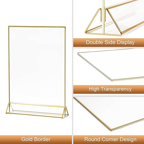 Miniatura 3 de VORIOB Soporte acrílico para letreros de 5 x 7 pulgadas, marcos dorados, exhibición de mesa transparente para números de mesa de boda, arte - 4
