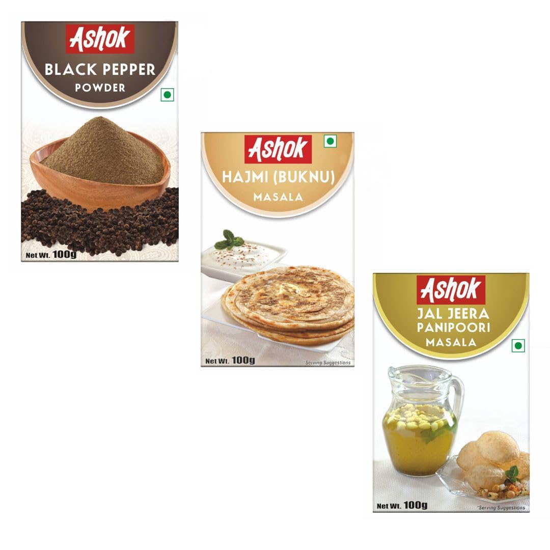 Ashok Hajmi Masala, Jaljeera and Black Pepper Powder, Spices Combo Pack with Natural Ingredients -100 Gram in Each Pack (B0C5X1XGGP) Amazon Price History, Amazon Price Tracker