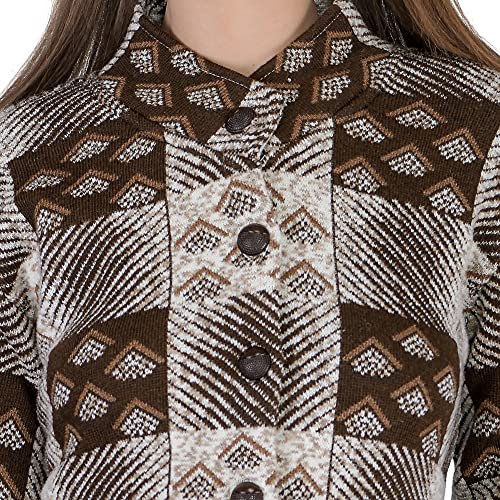 Image of LADY WILLINGTON Women's Wool Round Neck Cardigans With Side Pockets (LONGPRINTCOAT Walnut Brown 2XL)