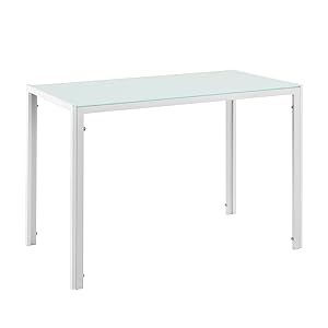 [en.casa] Mesa de Comedor Elegante con Tablero de Vidrio 105cm x 60cm x 75cm Blanca