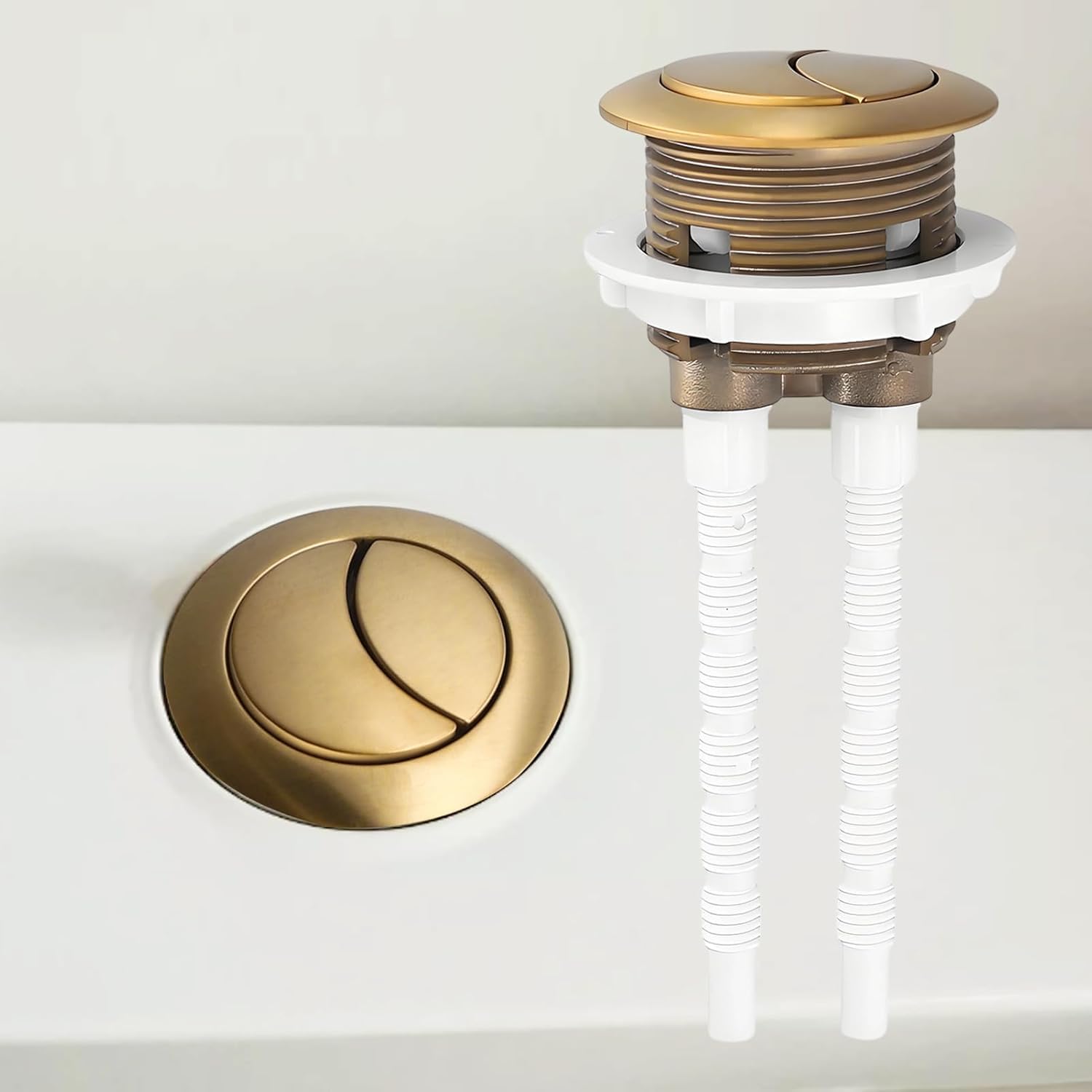 Anheirake Brushed Brass Gold Toilet Tank Button, Dual Push Flushing Toilet Replacement Button, Toilet Flush Cistern Button Close Coupled, 38Mm,