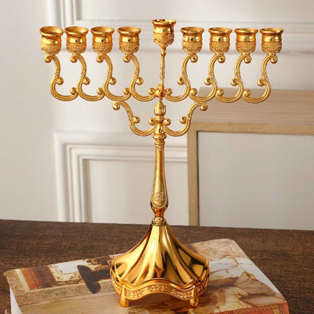 9 Branch Hanukkah Candle Stand Artistic Candle Holders Elegant Jewish Menorah for Home and Festives Dining Party Decors