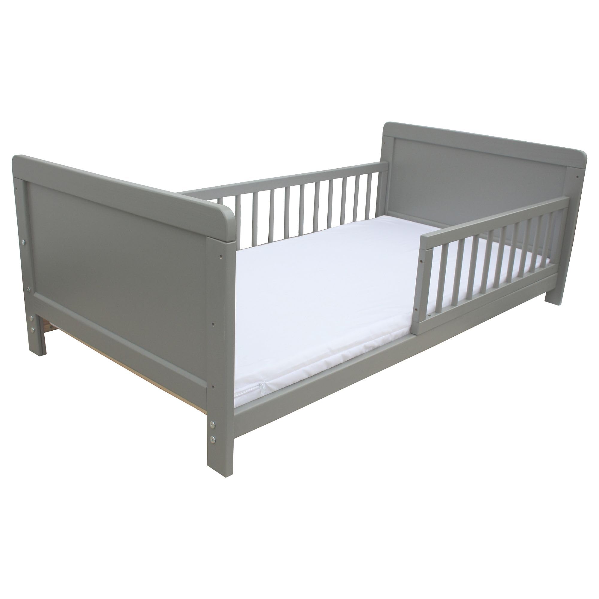 Micoland Kinderbett Juniorbett Beistellbett Wiege 140x70 cm 4in1 mit Matratze grau