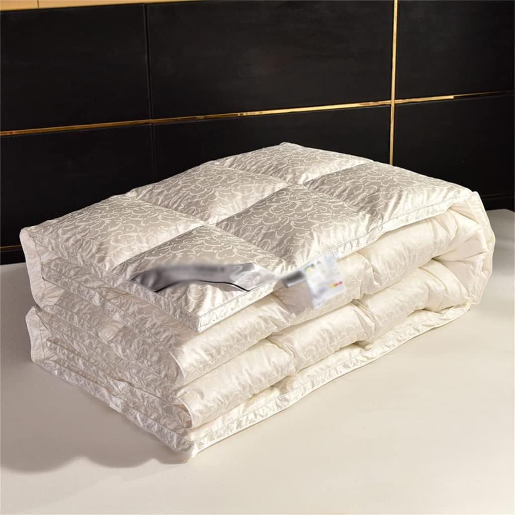 White Duck Down Quilt Fluffy Cozy Four Seasons Duvet Brocade Warm Queen King Quilted Comforters