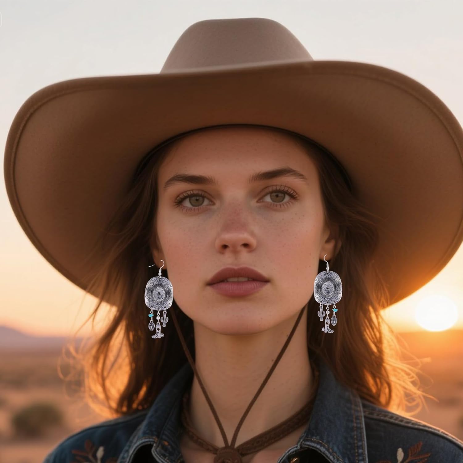 Western Cowgirl Earrings, Silver Cowboy Hat Dangle Earrings with Boots Cactus Turquoise Pendant Boho Country Vintage Rodeo Jewelry Accessories for Women Summer Concert Outfit - Image 7