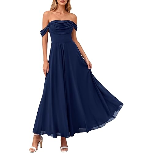 PRETTYGARDEN Womens Off Shoulder Maxi Summer Dresses 2026 Elegant Mesh Aline Swing Ruched Flowy Cocktail Wedding Guest Dress