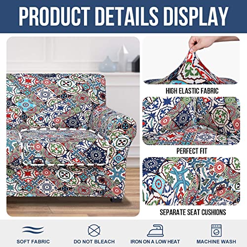 Hyha Printed Stretch Sofa Covers For 3 Cushion Couch (72"-96",Diamond Mandala) Bundle Loveseat Sofa Covers For 2 Cushion Couch (58"-72" thumb #2