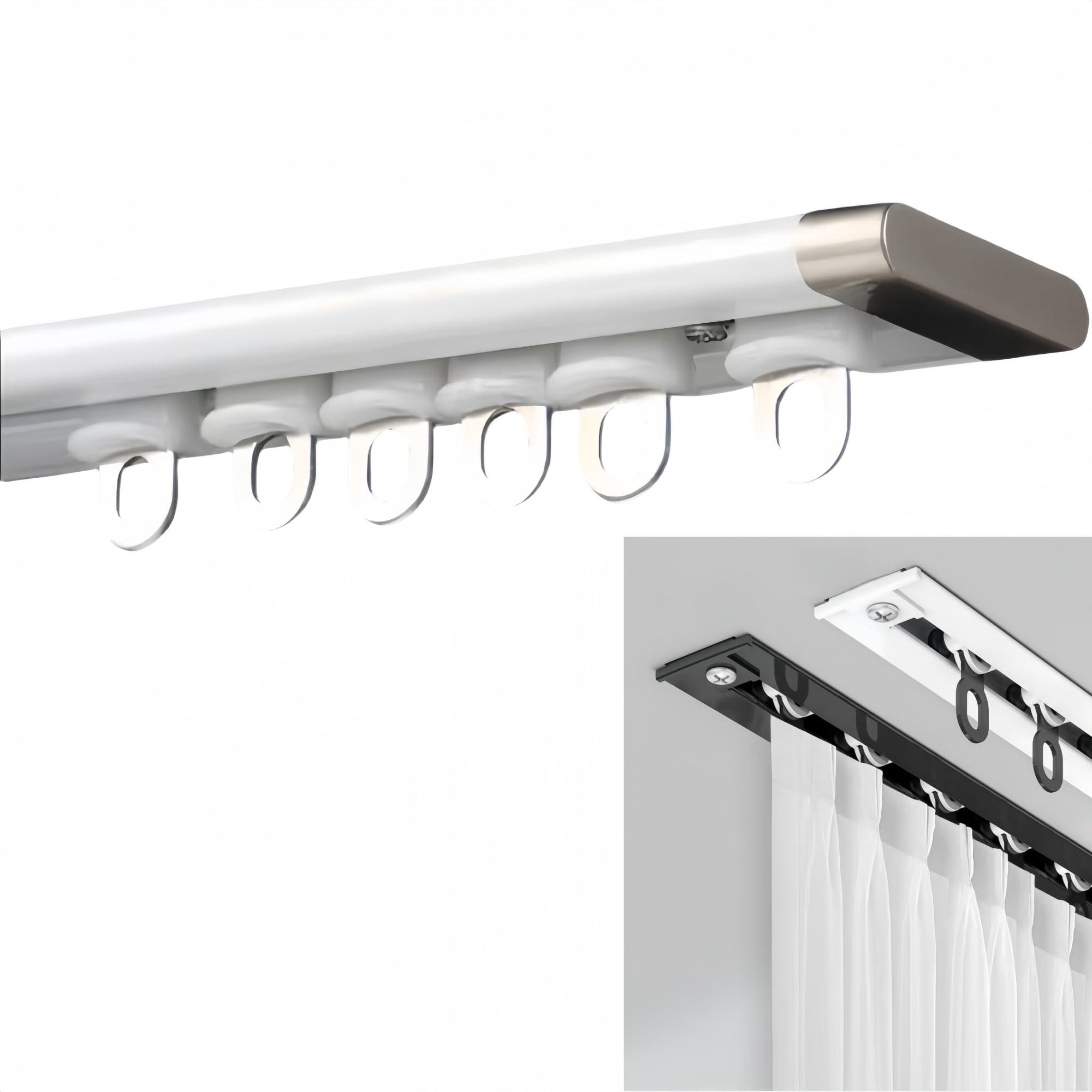 yacoxe Curtain Tracks,Curtain Single Tracks,Aluminium Ceiling Mounted Curtain Tracks Systemwith Roller Hooks, Room DividerCeiling Curtain Track Rail ,for Living Room Bedroom with Roller Hooks(A,1.4m) — image 1