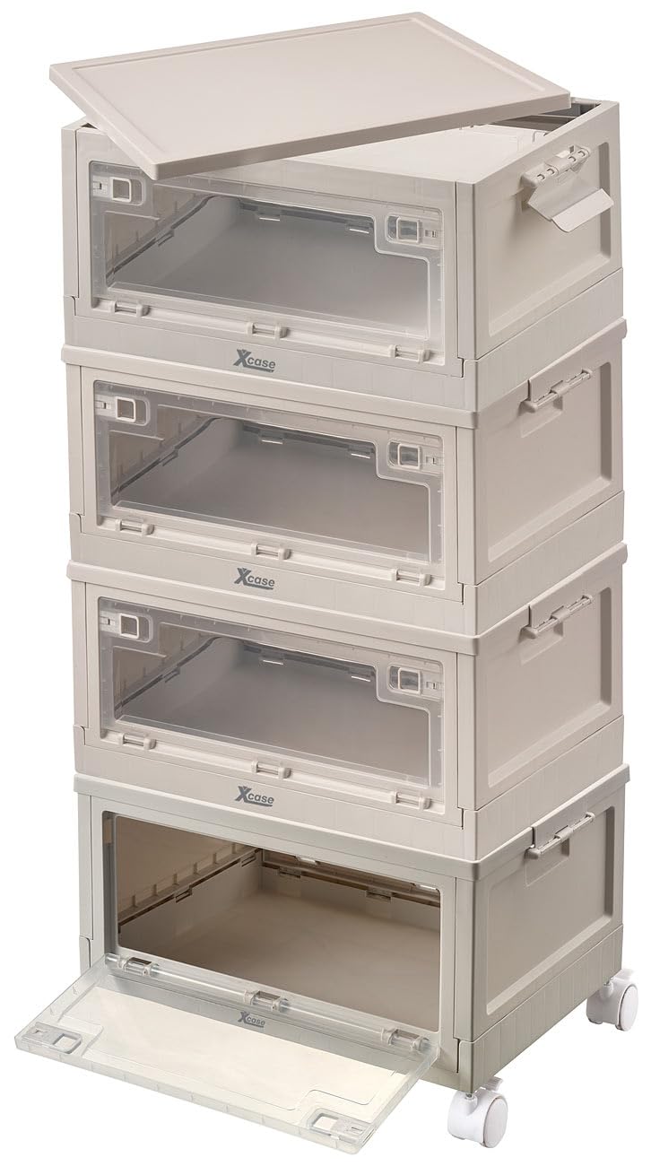 Xcase Stapelboxen: 4er-Set Faltbare Aufbewahrungsboxen mit Deckel, 4 Rollen, 45 l, weiß (Aufbewahrung Boxen mit Deckel, platzsparende Aufbewahrungsboxen, Regal)