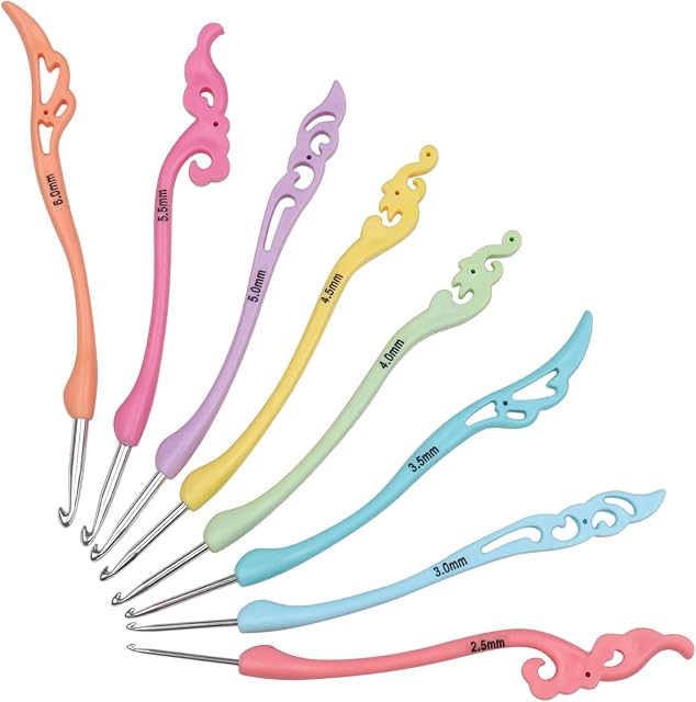 Aeelike Ergonomic Long Handle Crochet Hooks, Novelty Crochet Hooks Set, Pretty Crochet Hook 2.5 3.0 3.5 4.0 4.5 5.0 5.5 6.0 mm UK, Crochet Hooks Sets Soft Grip for Arthritis, Crochet Gifts for Women