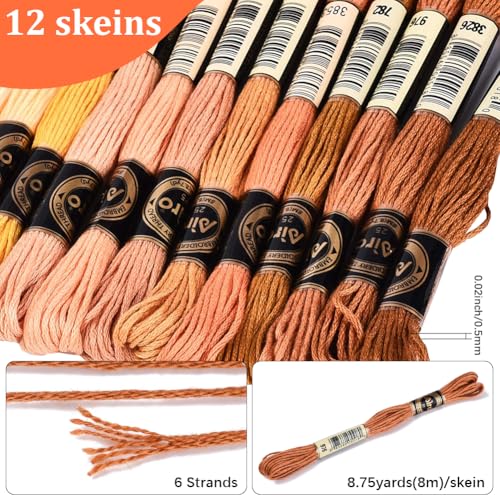 Image of 105 Yards 12 Skeins Gradient 6 Strands Earth Color Friendship Bracelet Threads String Polyester Variegated Embroidery Floss Cross Stitch Thread Assorted Bulk for Hand Sewing Making Supply