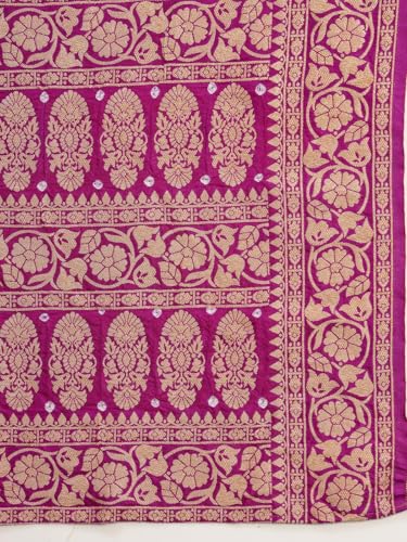 Image of KISHORI Womens Purple Banarasi Jacquard Saree with Bandhani & Zari Weaving with Unstitched Blouse