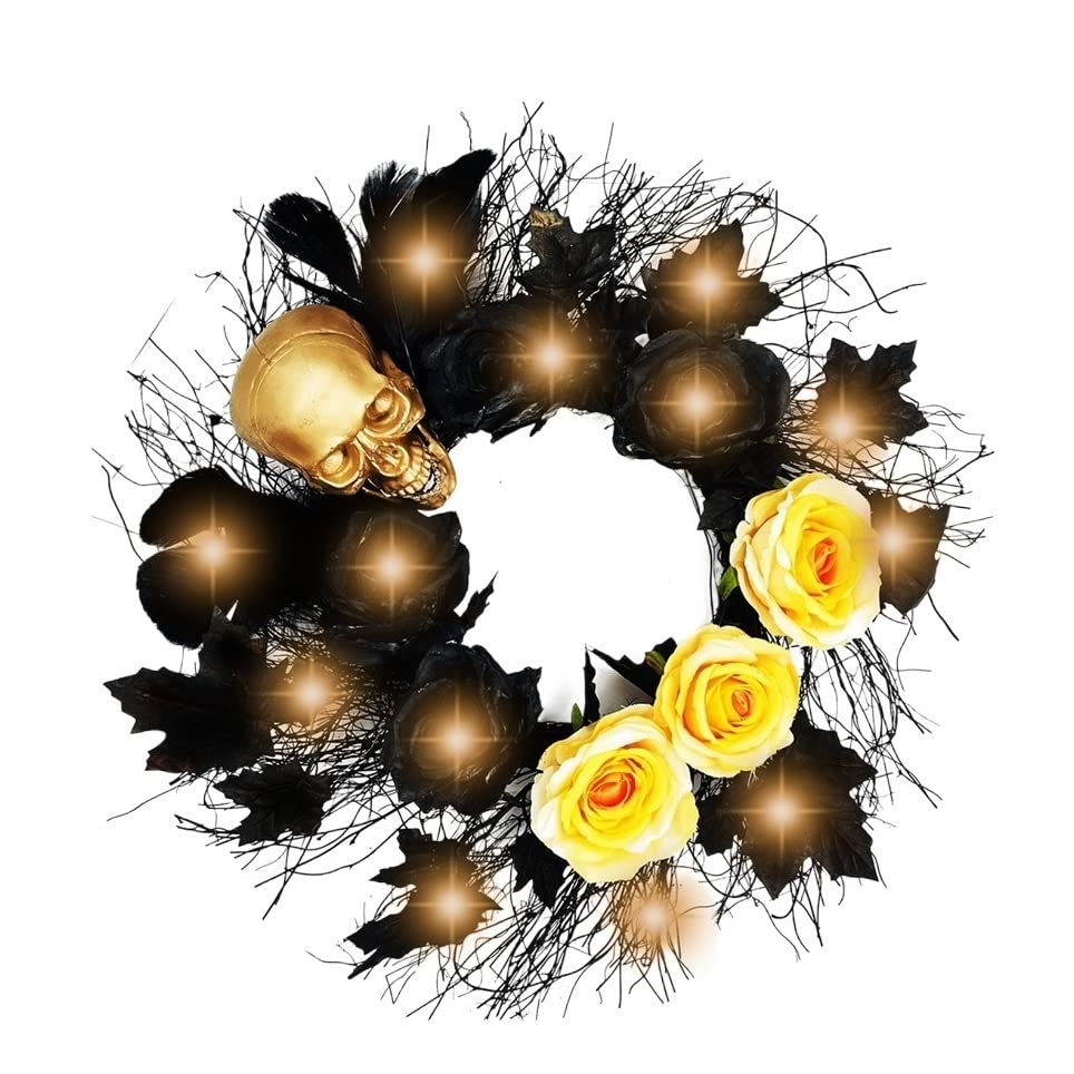 Couronne de crâne d'Halloween lumineuse pour sublimer une porte