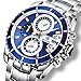 Produktbild Herrenuhr mit Luxus-Edelstahl-Band, Analog, Quarz-Armbanduhr, mit Datum, Chronograph, wasserdicht, Silber, Blau