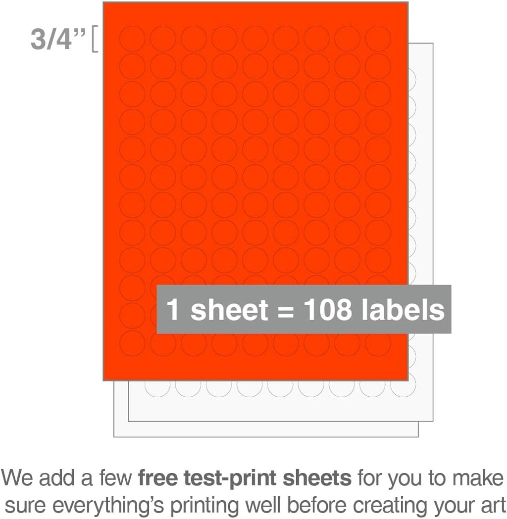 ChromaLabel 0.75 Inch Round Printable Labels for Laser and Inkjet Printers, 2700 Assorted Fluorescent Labels per Pack
