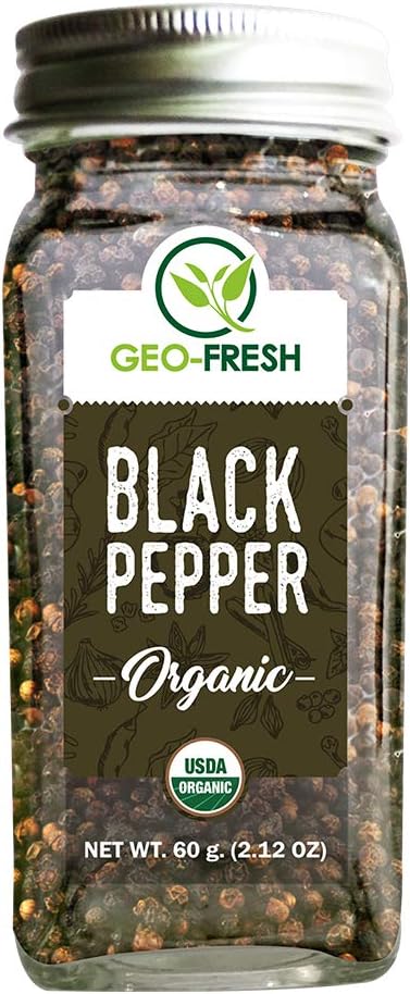 Geo-Fresh USDA Certified Organic Black Pepper, 60 g | Black Peppercorn, Kali Mirch, Nalla Miriyalapudi | Anti-oxidant & Anti - inflammatory| Boost Immunity, Imrpove Digestion| 100% Organic, Non-GMO, USDA Certified, Jaivik Bharat Certified