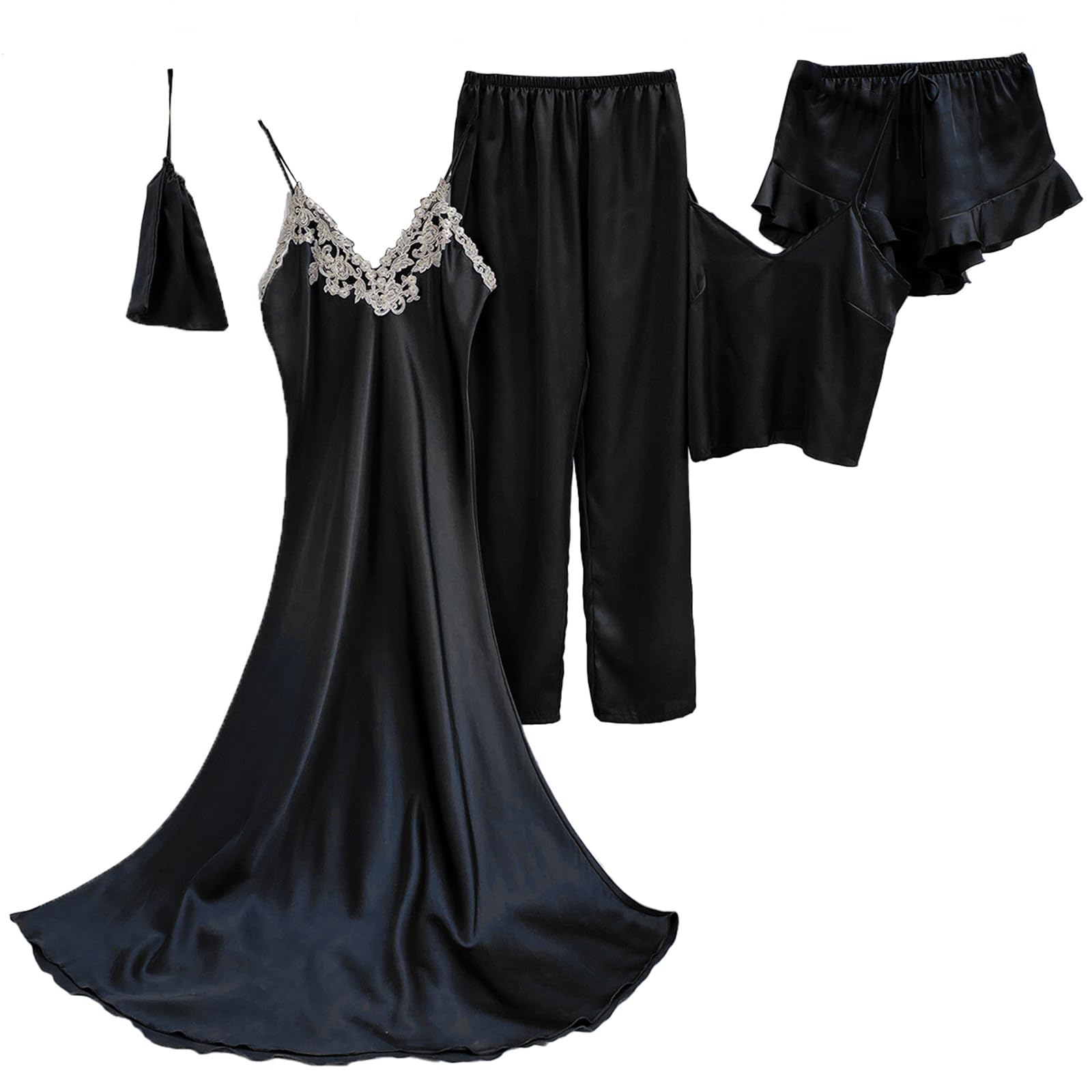 5 Pièces Femmes Chemises De Nuit D'été Satin Sexy Robe Robe De Chambre pour Femmes Ensemble De Pyjamas
