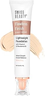 Swiss Beauty Flawless Finish Foundation | Medium Coverage | Lightweight |Oil-Free Formula |Radiant Finish | Shade - 01 White Ivory, 50gm