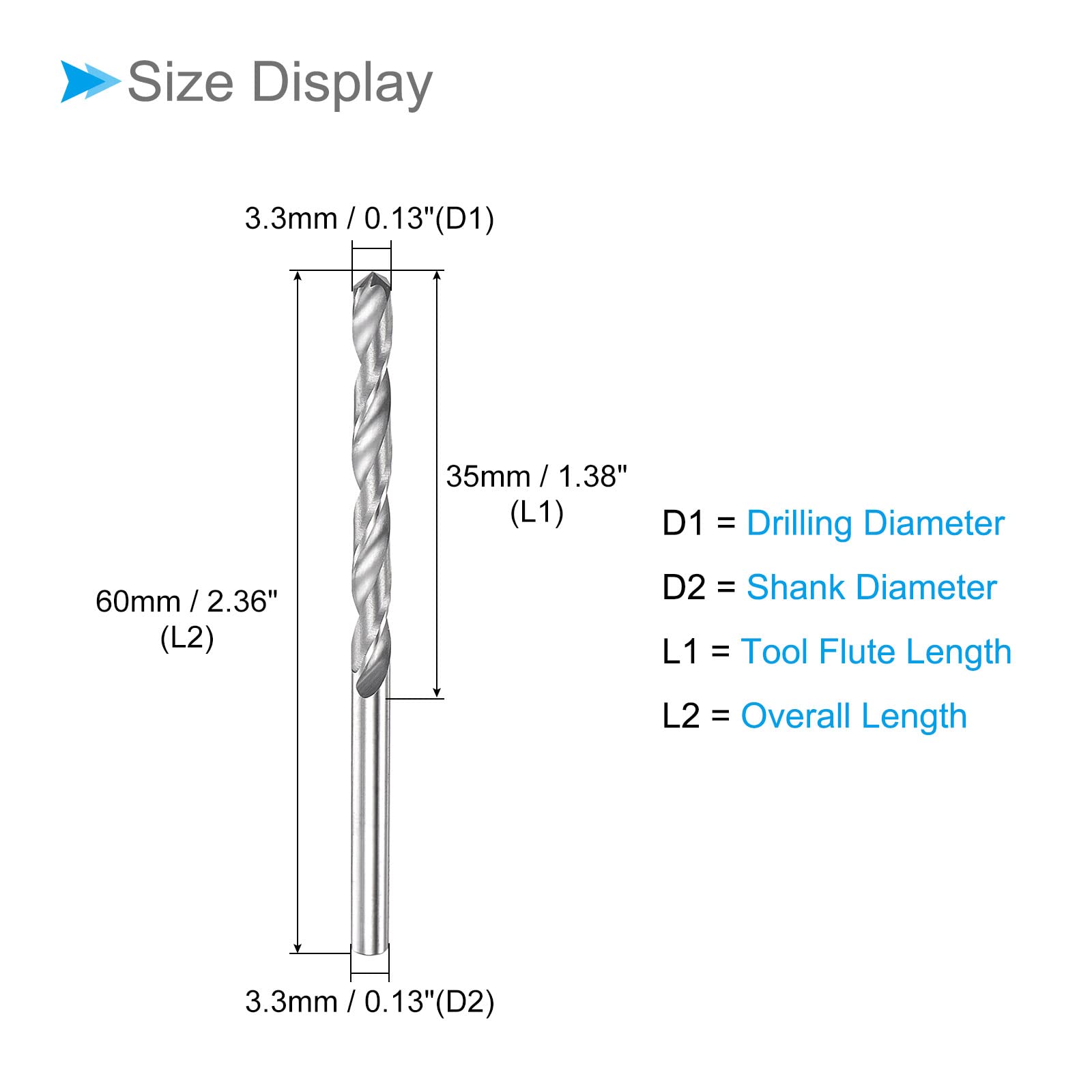 CoCud Solid Carbide Drill Bits, 3.3mm Diameter, K35 Tungsten Carbide Straight Shank Twist Drill Bits - (Applications: for Stainless Steel Alloy), 1-Piece - Image 2