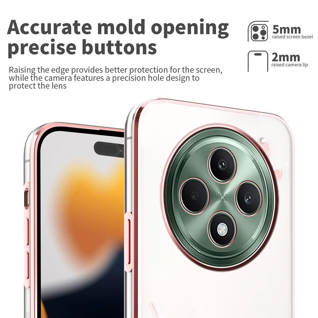 Custodia OPPO Reno 12F 4G / 12 FS 5G Con Brillantini E Fiori - Morbida Silicone TPU Antiurto - Rosa - 4