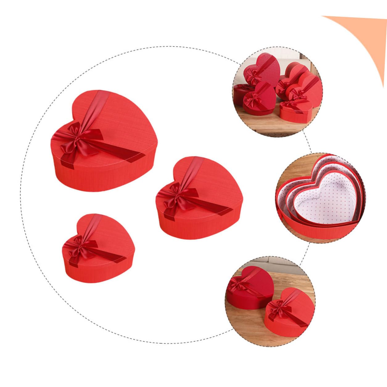 FONDOTIN Herzförmige Geschenkbox 3 Stück Rot mit Deckel Süßigkeiten und Schmuckaufbewahrung für Valentinstag und Hochzeit