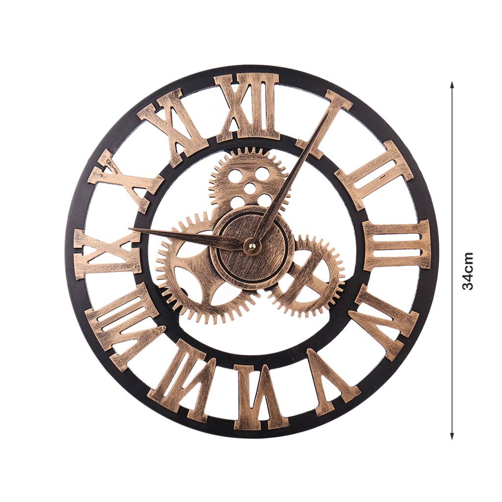 Reloj de pared grande de metal Números romanos Engranaje Reloj de pared Estilo americano Viento industrial Movimiento silencioso de madera Relojes de pared para cafetería Loft Bar del hotel Oficina Sa
