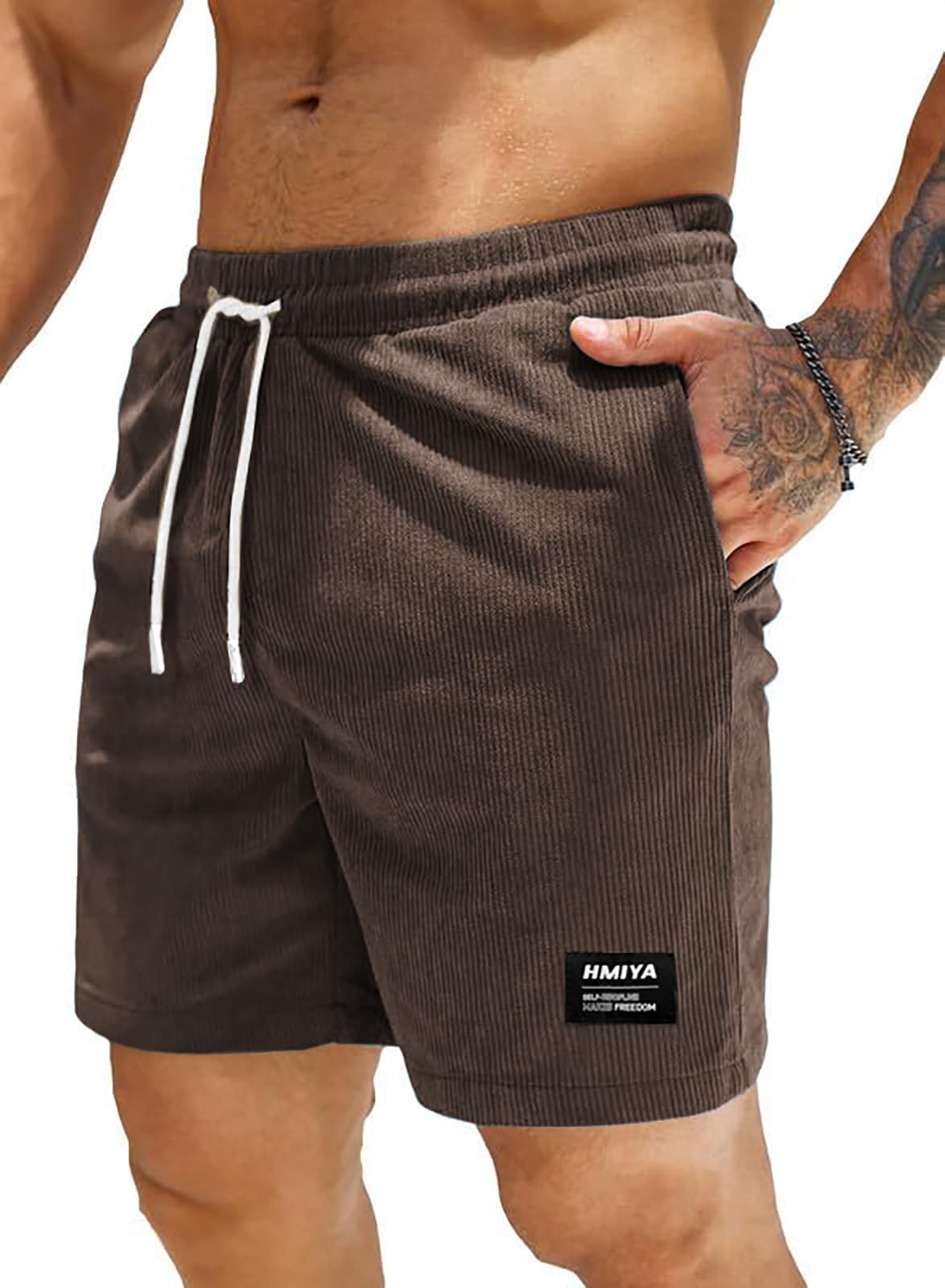 HMIYA Corduroy Shorts Herren Kurze Hosen Sommer Bermuda Freizeitshorts Baumwolle Elastische Taille mit Taschen