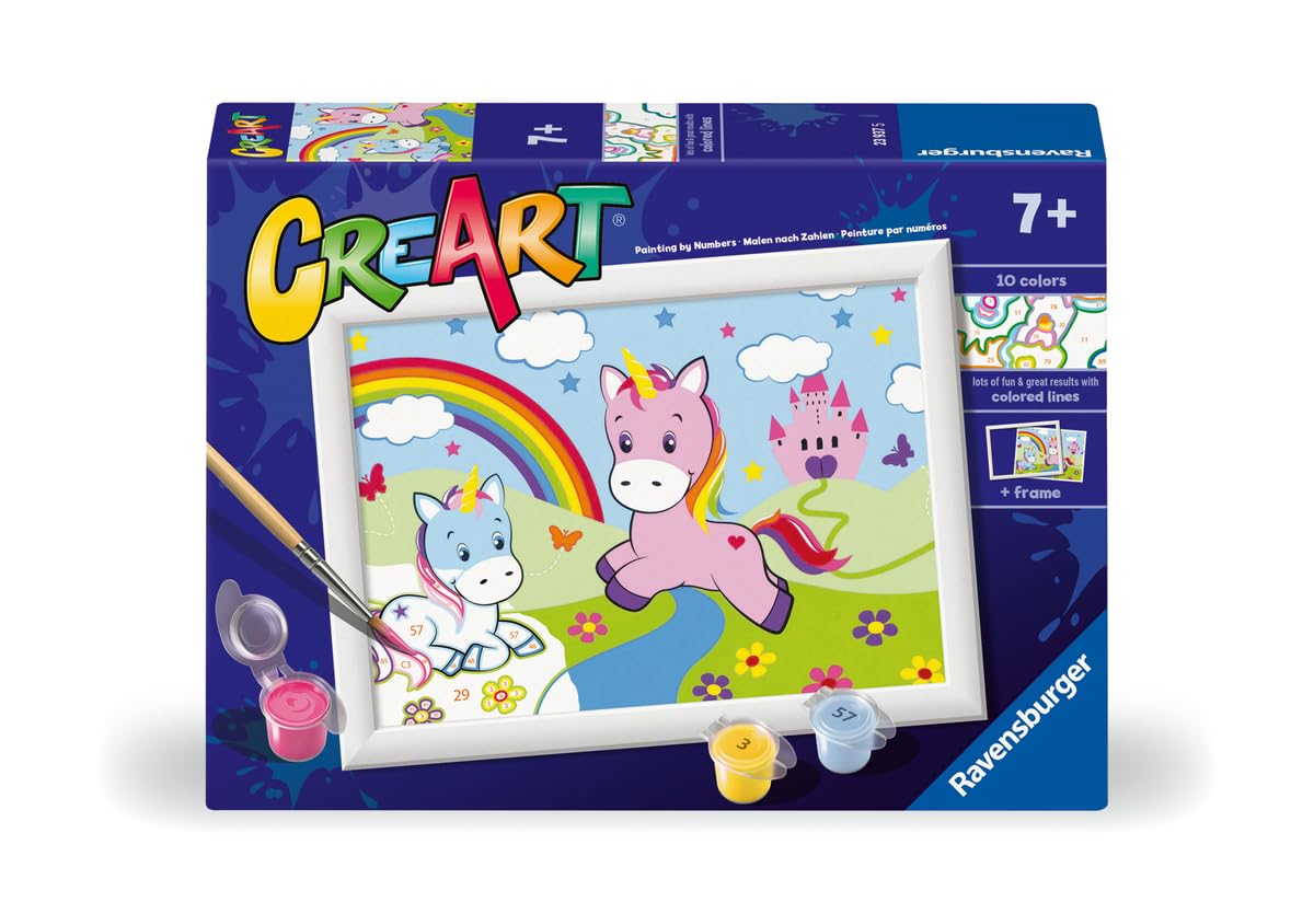 Ravensburger CreArt Atelier - Kit de peinture par numéros pour enfants de 7 ans et plus, avec chevalet réglable, tout inclus, 2 tables, 2 cornes, pinceau et couleurs, idées cadeaux