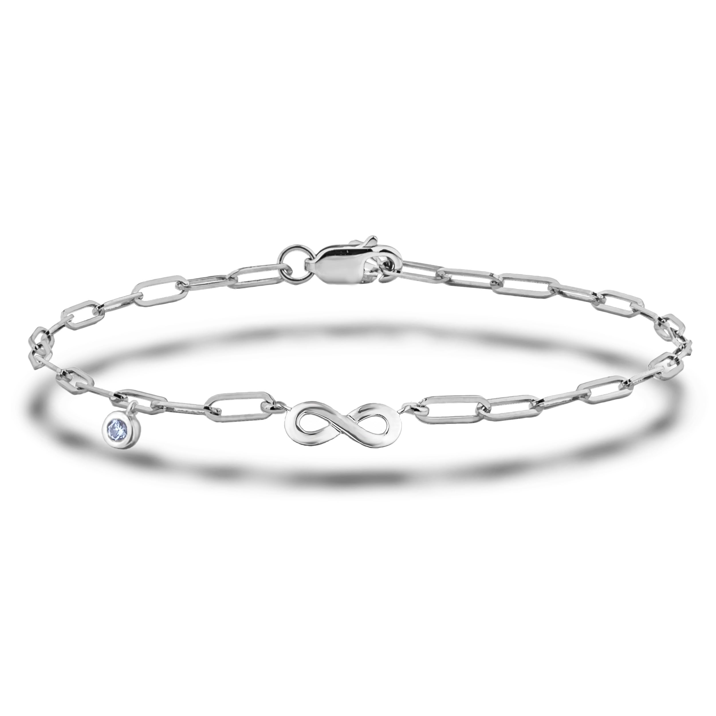 Polar Light Signature Canadian Diamond Charm Bracelet in .925 Sterling Silver - Choice of Rolo or Paperclip Style Chain