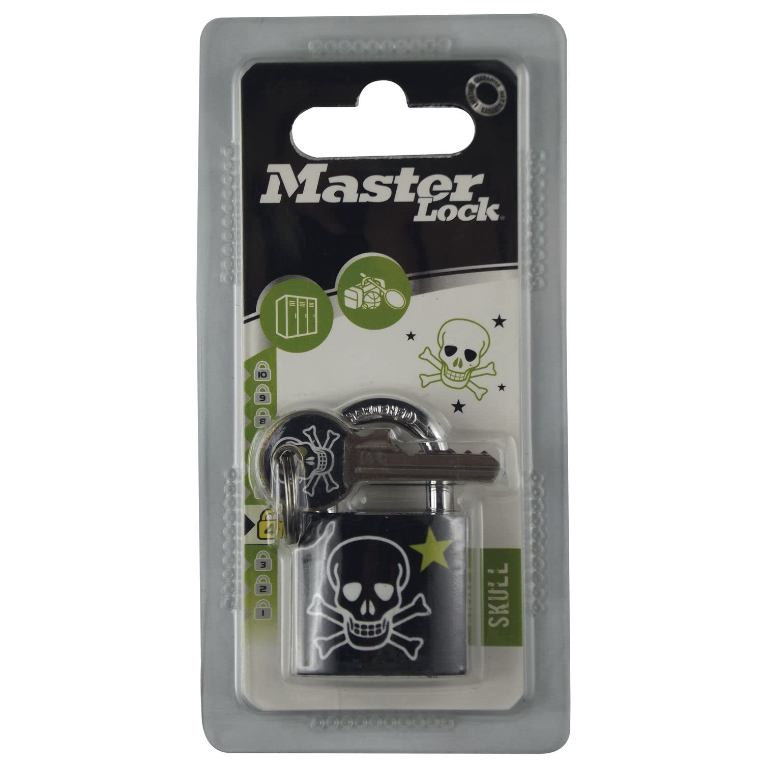 Master Lock Black, White And Green 3430Eurdskull Key Padlock With Skull Printed, Skull, 5,3 X 3 X 1,5 Cm