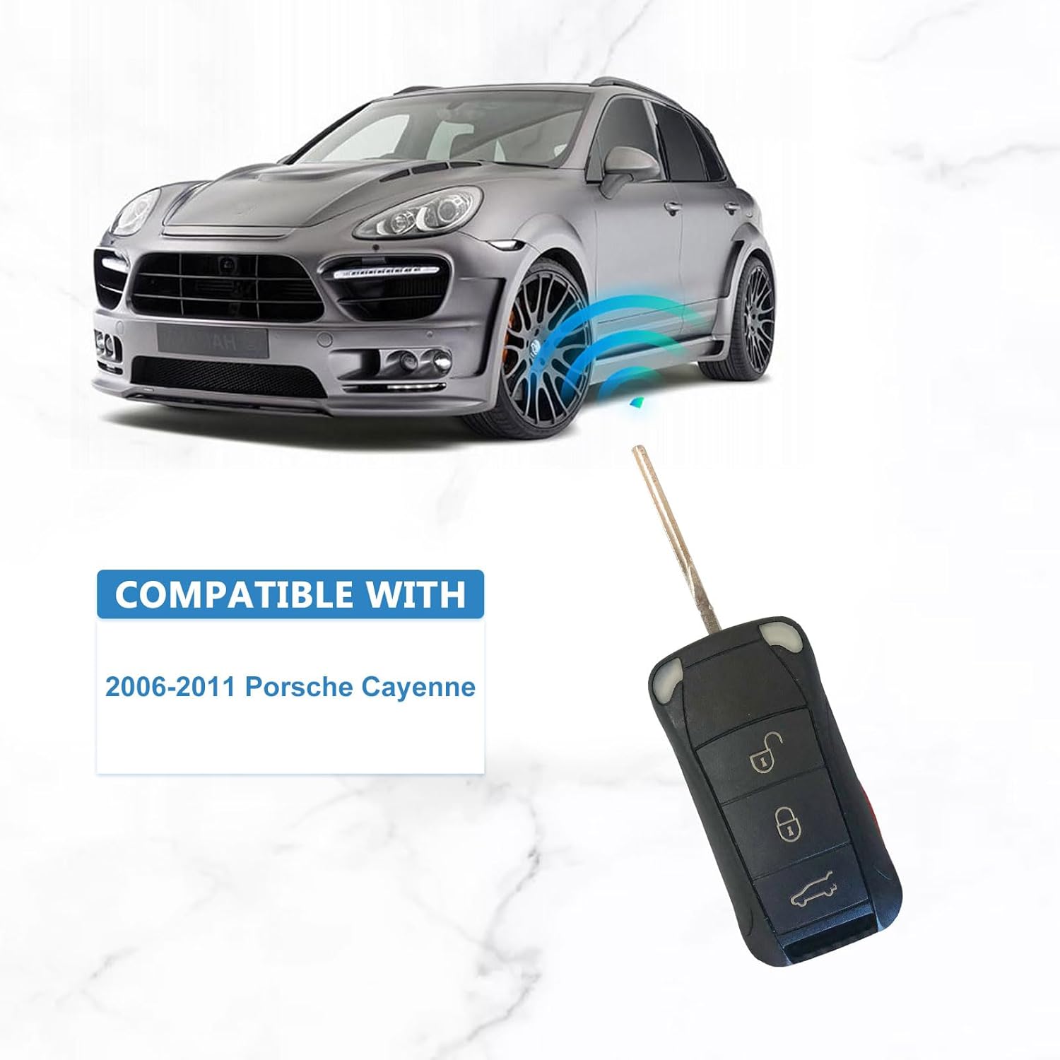 Key Fob Replacement Compatible for Porsche Cayenne 2006 2007 2008 2009 2010 2011 Smart Key Car Keyless Entry Remote Control KR55WK45032 4 Button - Image 4