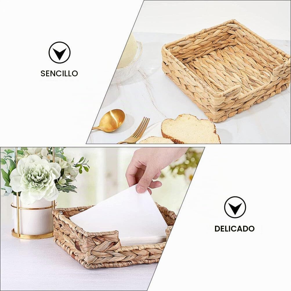 Kichvoe Soporte De Servilletas Tejido De De Agua Cuadrado Cesta De Mimbre Para Escritorio Almacenamiento Rústico Para Cocina Oficina Hogar 18X18X7cm
