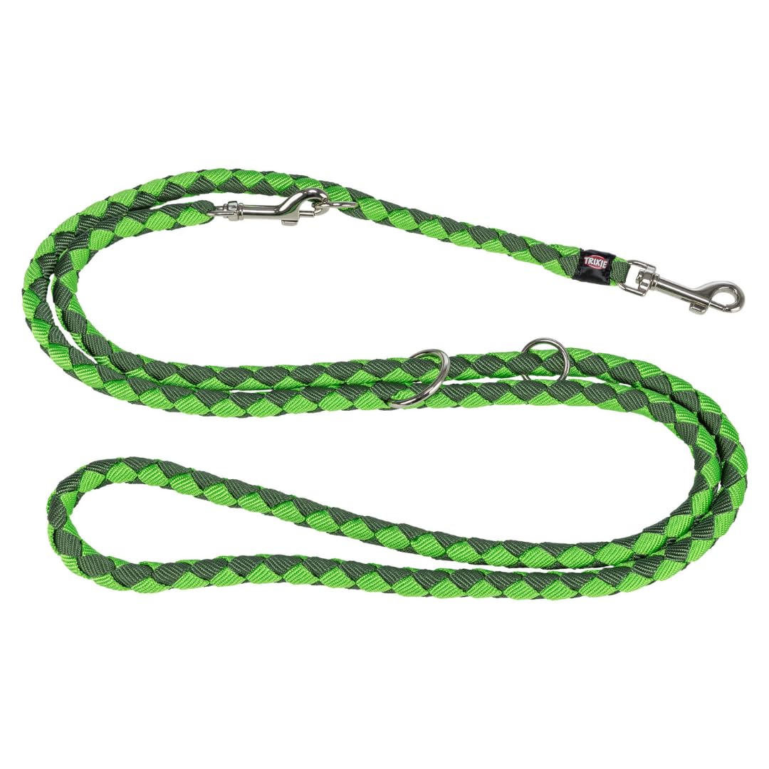 TRIXIE Hundeleine Cavo V-Leine S–M, 2,00 m ø 12 mm in waldgrün/apfel - verstellbare Leine für Outdooraktivitäten - für kleine bis mittelgroße Hunde - 143519