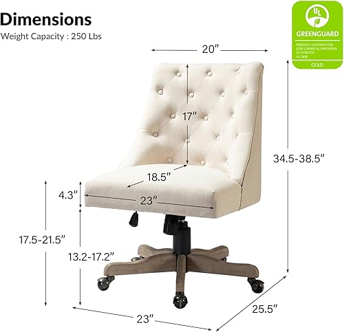 Miniatura 2 de Silla moderna de oficina en casa sin brazos, cómoda silla de escritorio tapizada con base de madera vintage, silla giratoria de altura ajustable