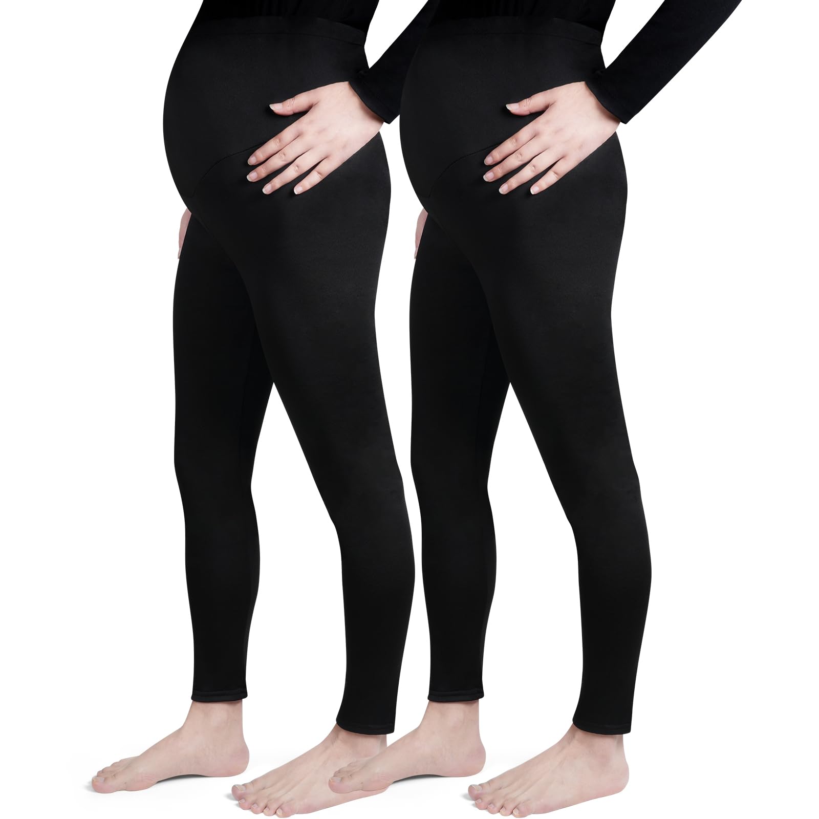 Aomig Legging de Grossesse pour Femme, 2PCS Noir Legging Grossesse Maternité, Soutien Post, Pantalon de Grossesse Femme Leggings Longs de Grossesse en Polyester(XL)