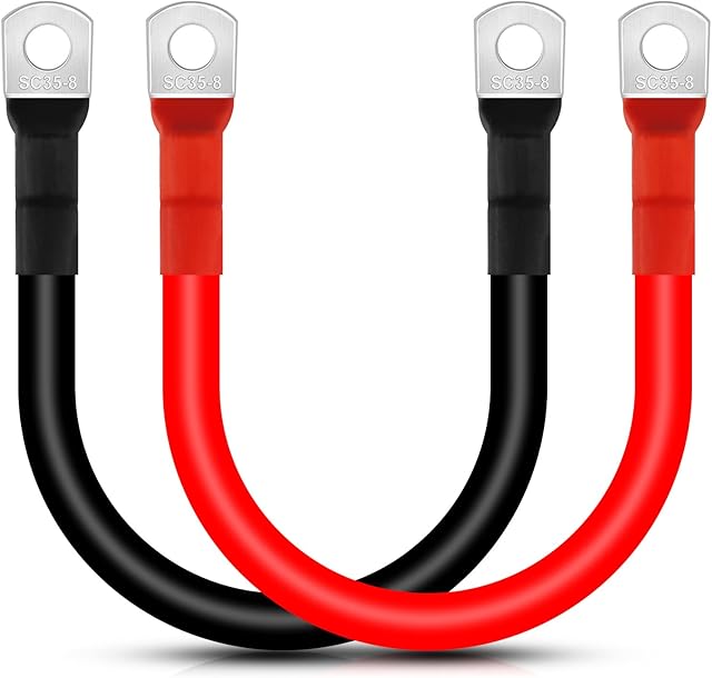 Lpluziyyds Battery Inverter Cable, 2pcs 2AWG 30cm 12V Red and Black Car Battery Charger Cable Leads with M8 Ring Terminals Copper Wire for Truck, Motorcycle, Solar, RV, Marine