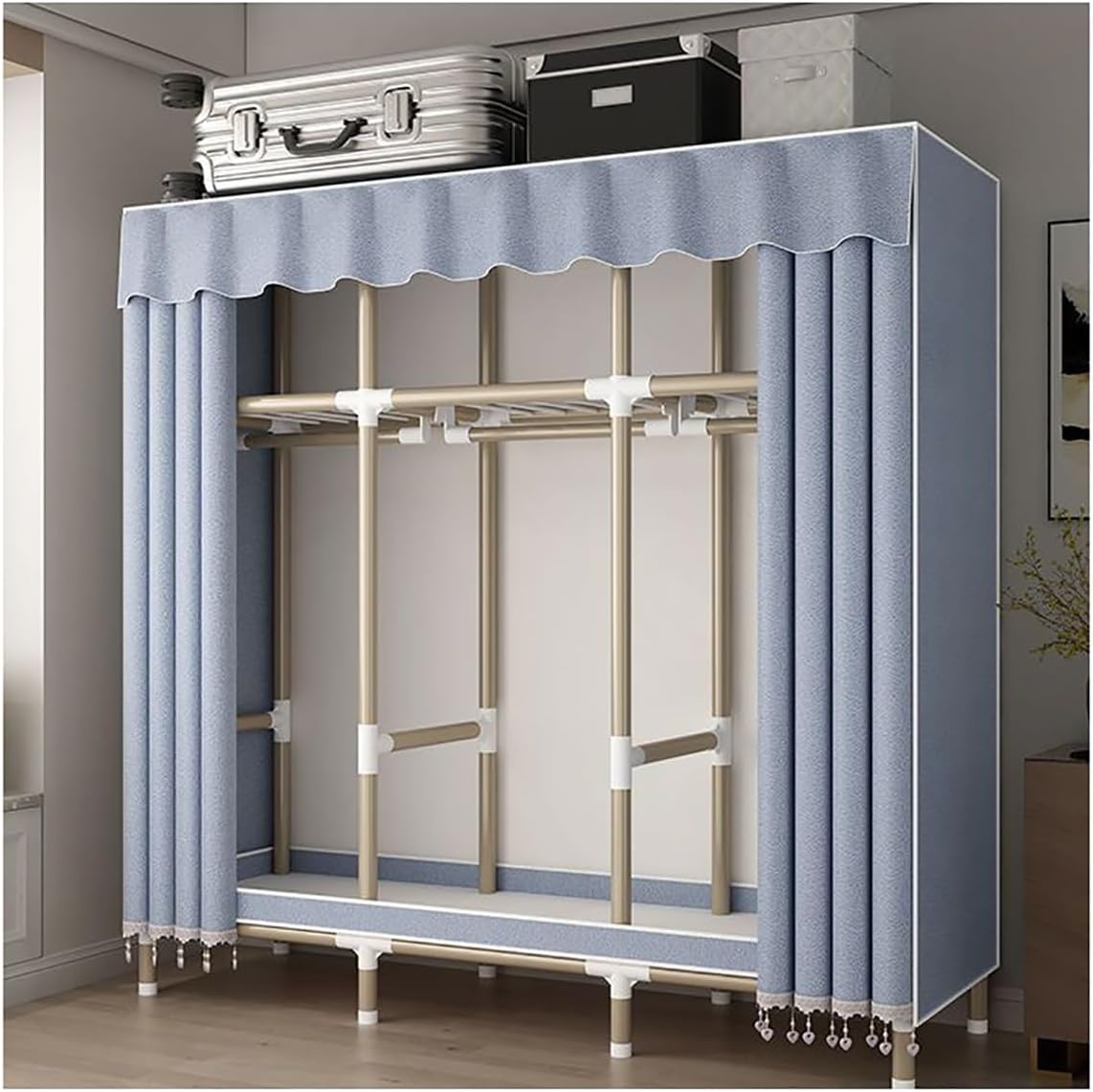 Portable Wardrobe Closet with Cover for Bedroom Clothes Rack with 3 Hanging Rods and 3 Shelves for Hanging Clothes (Color : Blue, Size : 130X50X180CM)