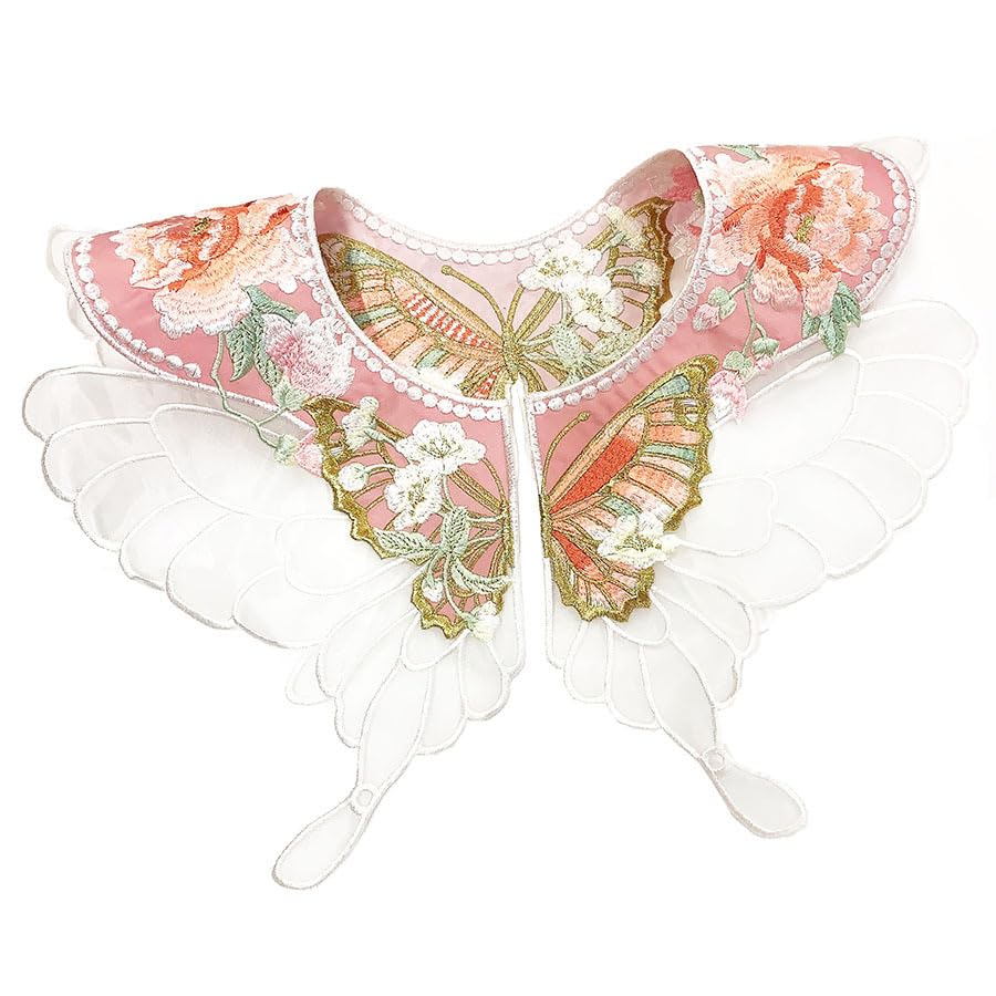 Chinese Pink Butterfly with Peony Lace Cloud Collar Shawl Wrap Shoulder Scraf for Mamian Skirt Hanfu Handmade（Pink Dream）