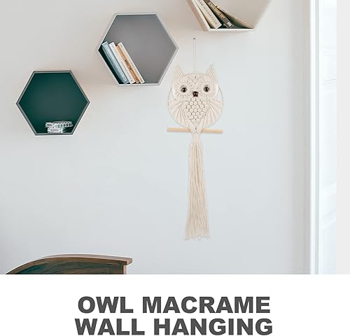 Miniatura 5 de GANAZONO Decoración para colgar en la pared del búho, tapiz bohemio de macramé, tejido hecho a mano, colgadores para dormitorio, sala de estar,