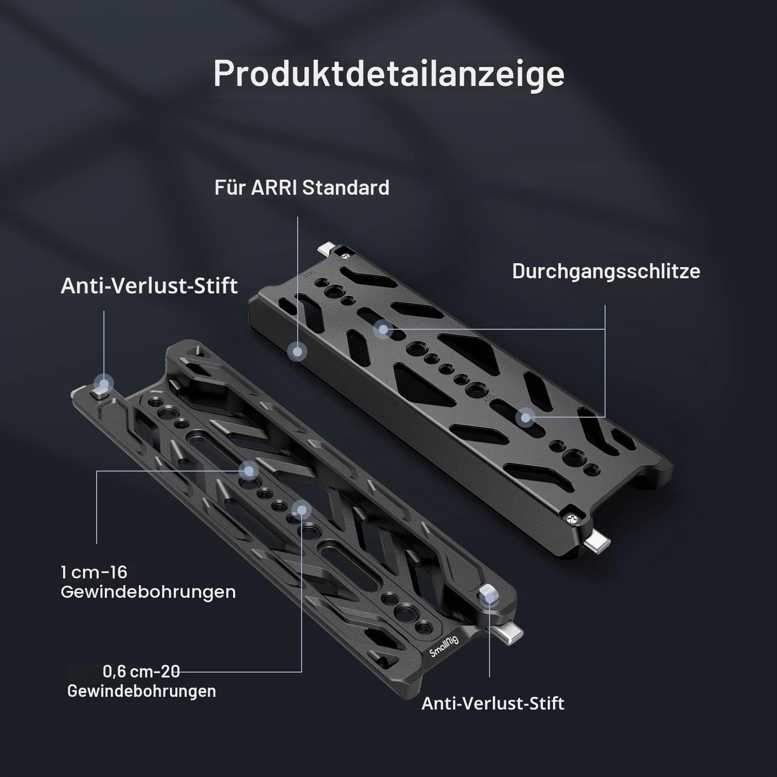 SMALLRIG 8" Dovetail Plate für ARRI Lightweight mit Sicherheitsdesign zum Anbringen von Kit, Grundplatte mit maximaler Belastung von 20 kg, Käseplatte oder Baseplate - 3770