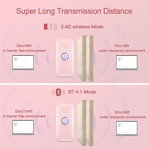 Miniatura 4 de Eyoyo Mini escáner de código de barras Bluetooth 1D, 3 en 1 Bluetooth y USB con cable y lector de código de barras inalámbrico de 2.4G, escaneo de