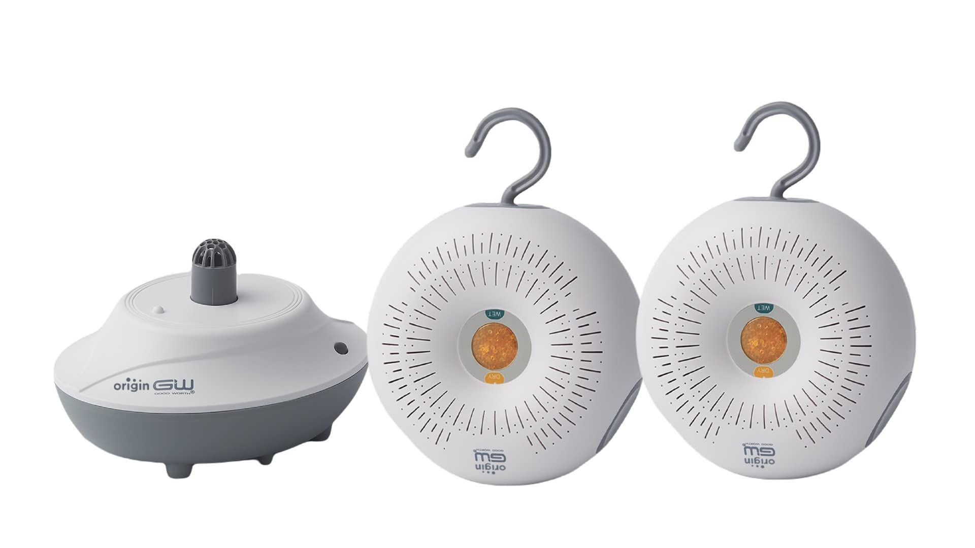 Origin Combo Pack of Wadrobe Dehumidifier (2pc) + Recharger (1 pc). Moisture Absorber + Mini Dehumidifier With Natural Silica Gel; Reusable& Rechargeable For Years. Remove Excess Moisture, Musty Smell