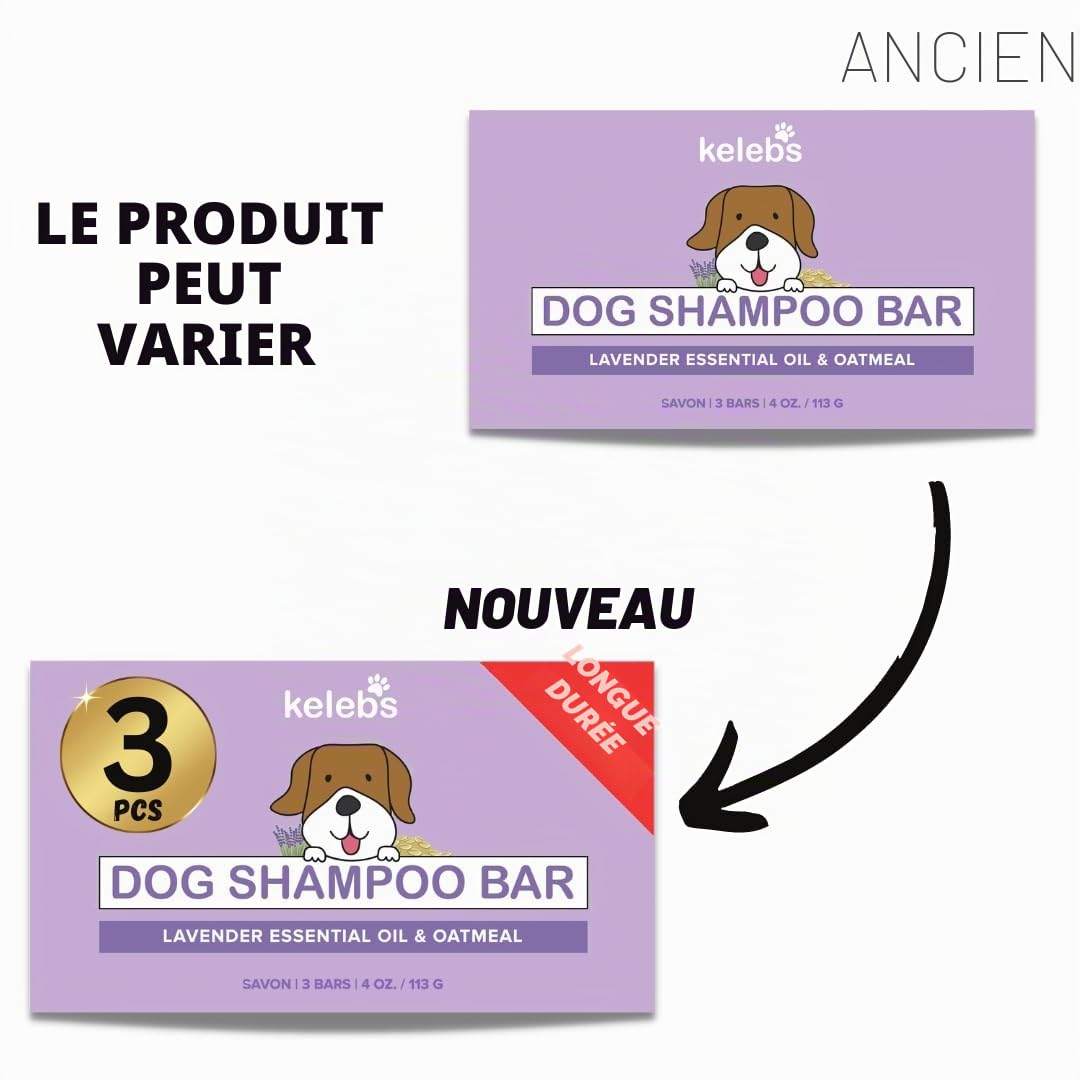 Kelebs Shampoing Chien et Chiot Naturel Anti Démangeaisons Anti Puces Anti Stress a la Lavande Huiles Essentielles Aux Flocons D'Avoine Bio Peau Sensible Anti Odeurs Biodegradable 3 Pieces