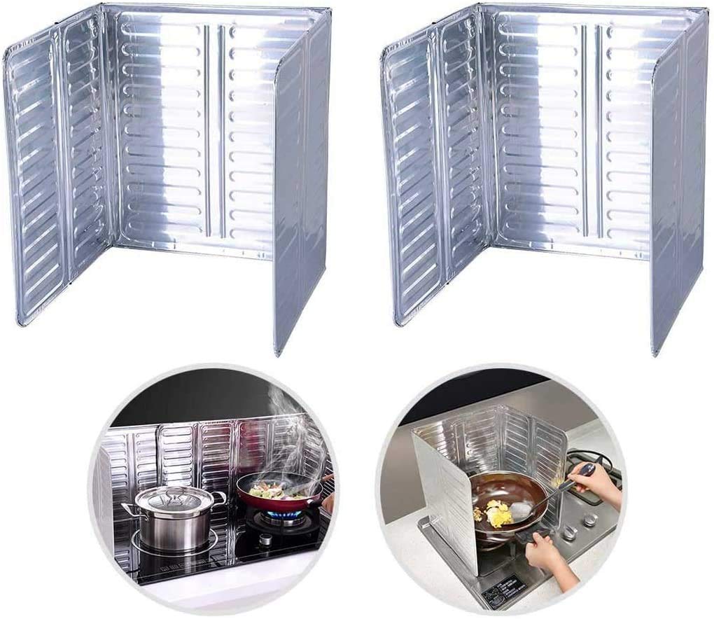 2 Pieces Anti Splatter Shield Guard Oil Barrier Stove Nonstick Aluminum Oil Splash Guard 3 Sided Splash Guard for Kitchen Cooking, silver, SSZ234, 13.78 x 11.02 x 0.63 inches