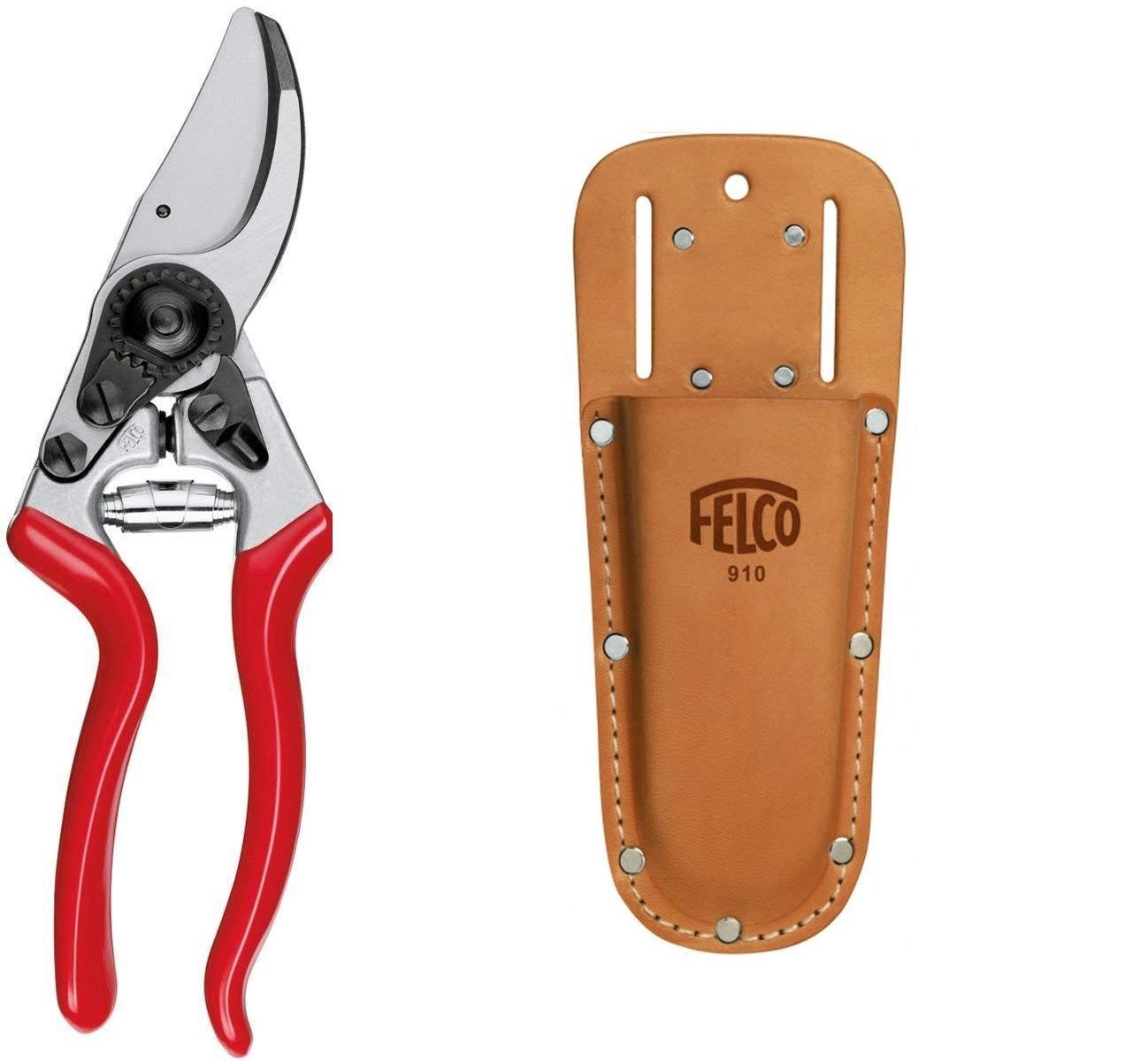 Felco 9 Left-Handed Bypass Pruner with 910 Leather Holster (Bundle, 2 Items)