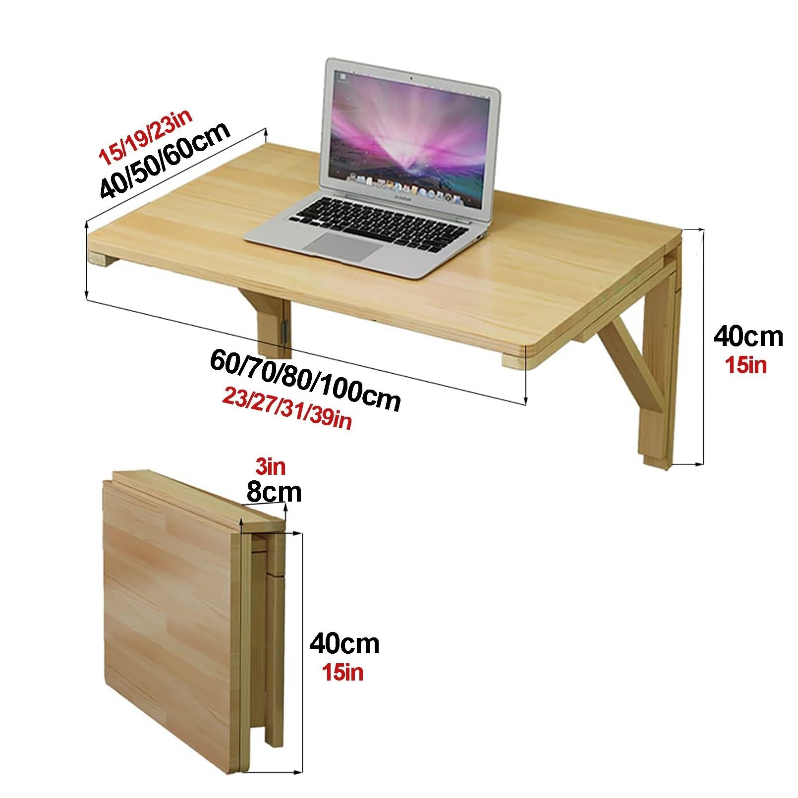 Platzsparender Klapptisch aus Holz, multifunktional, für Küche, Ess- und Computertisch, Wandmontage, Werkbank für Home Office, 80 x 60 cm
