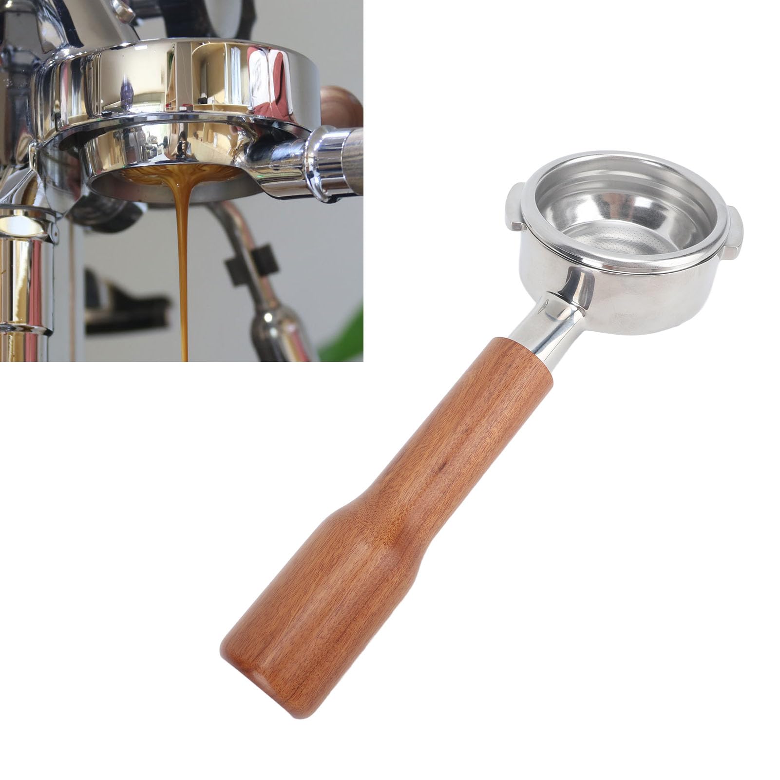 58mm Bodenloser Siebträger, 2 Ohren Abnehmbarer Holzgriff für NOWWA (Stil 1)