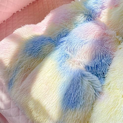 Miniatura 8 de Roscloud Juego de edredón de piel sintética para niños y niñas diseño de arcoíris y sol tamaño individualmatrimonial juego de cama de 3 piezas