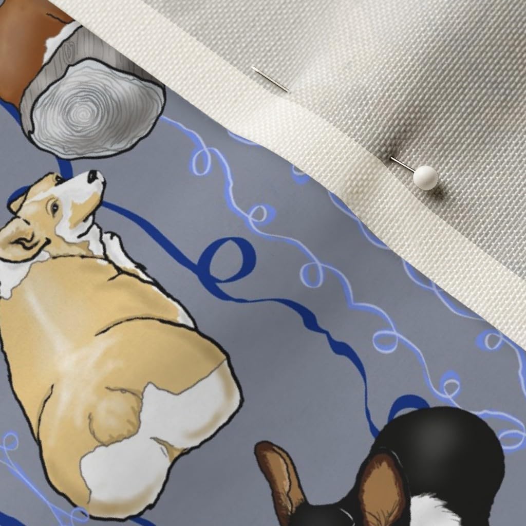 Spoonflower Fabric - Corgi Parade Welsh Dogs Puppy Pets Animals Gray Corgis Canine Love Printed on Upholstery Velvet Fabric Fat Quarter - Upholstery Home Decor Bottomweight Apparel